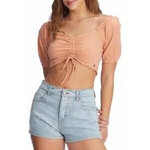 ROXY Flirty Walk Crop Top Size Small S Cinch Cord FEMININE SOFT GIRL ESTHETIC